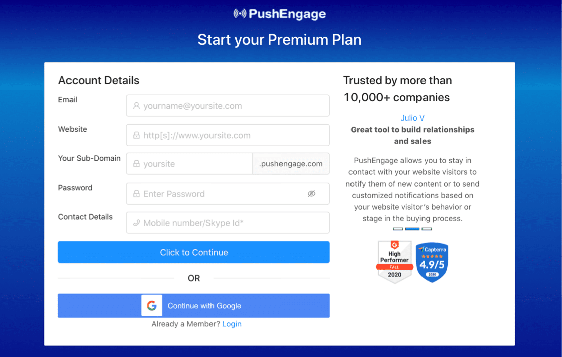 formulir landing page