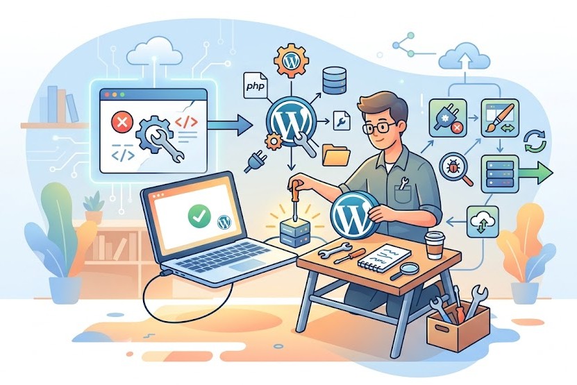 troubleshooting website WordPress dasar